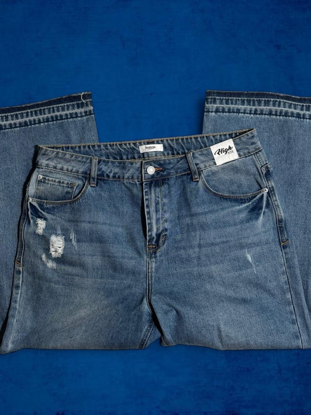 Kensie Distressed Blue Denim Relaxed Jeans